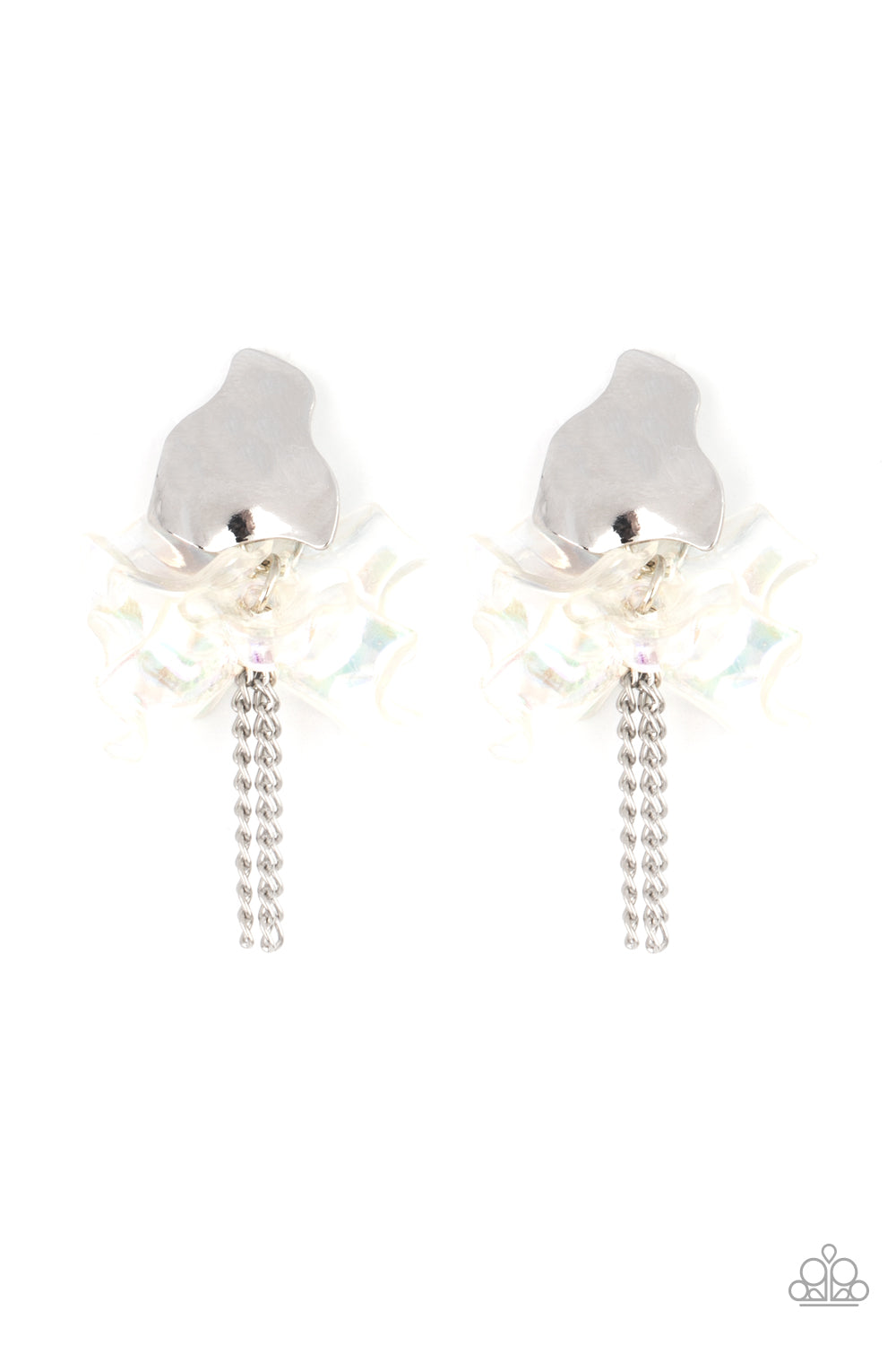 Harmonically Holographic - White & Silver Earrings - Princess Glam Shop