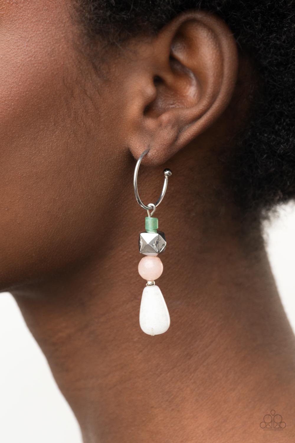 Boulevard Stroll - Multi Pink, Green, Silver & White Hoop Earrings - Princess Glam Shop