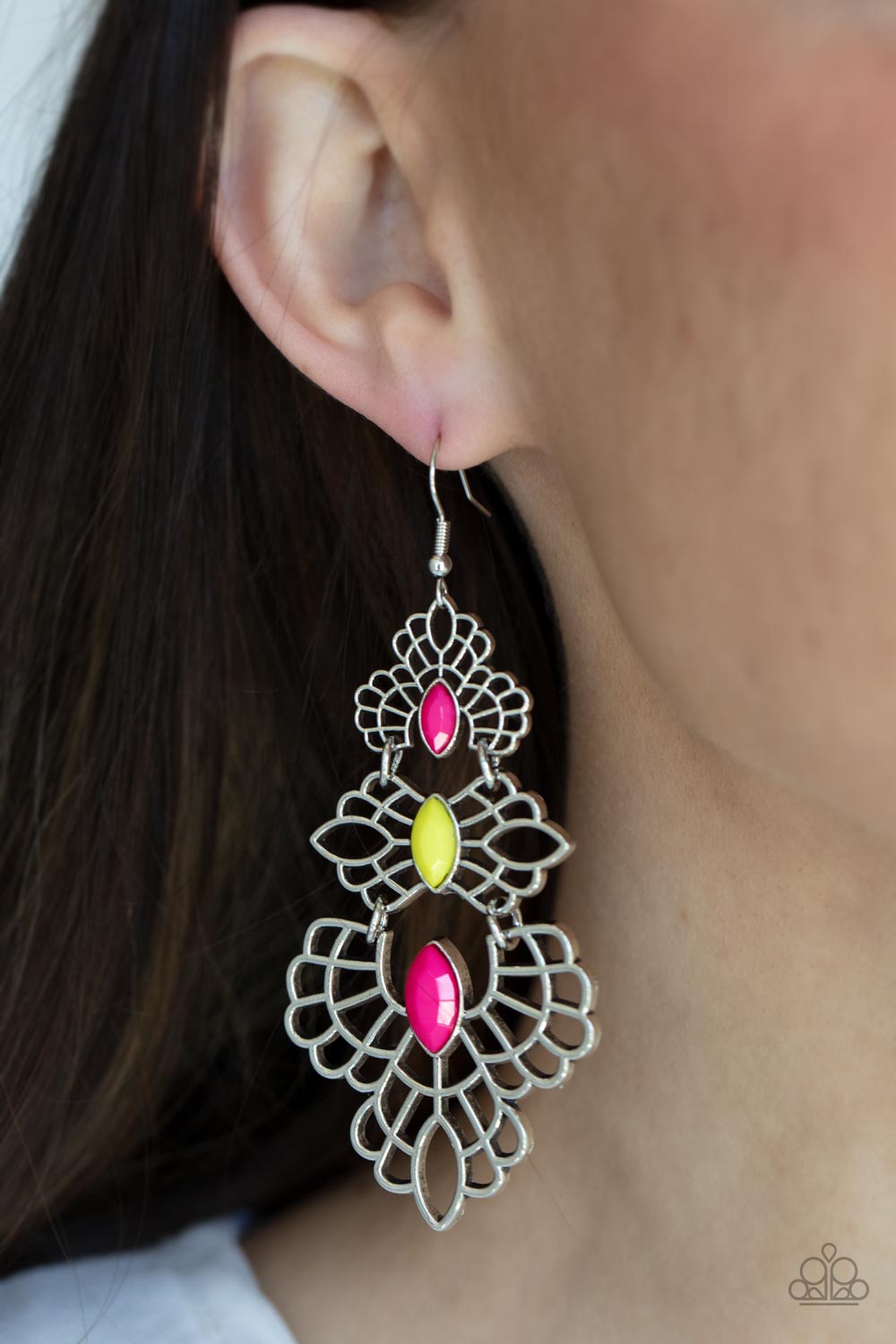 Flamboyant Frills - Multi Pink & Yellow Earrings - Princess Glam Shop