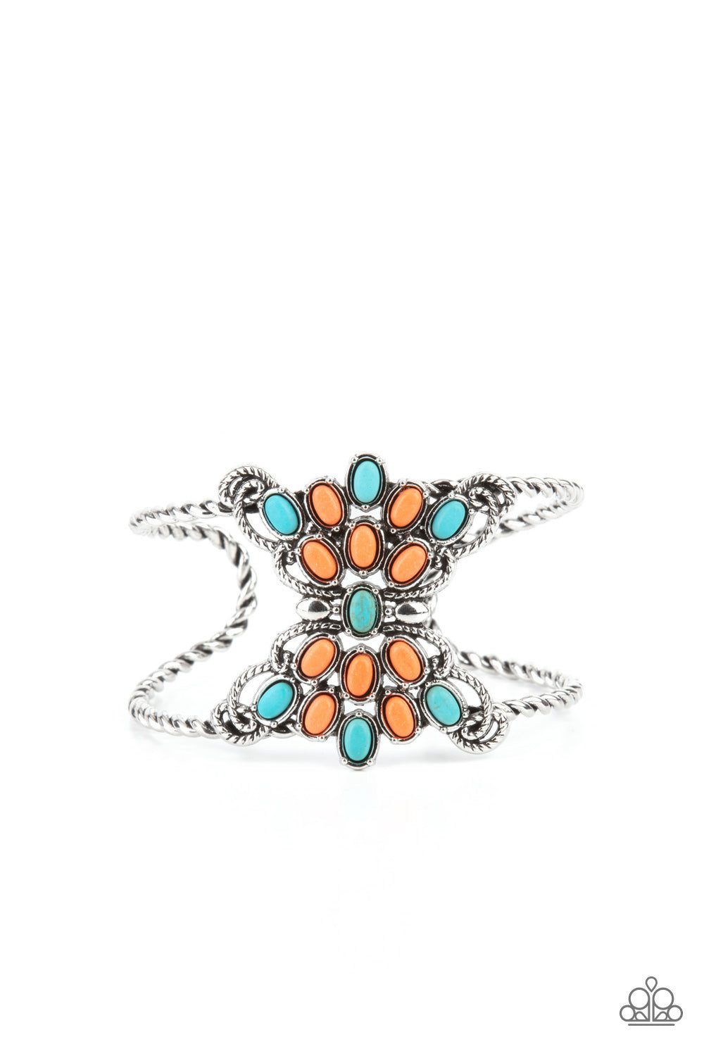 Pleasantly Plains - Multi Orange & Blue Stone Cuff Bracelet - Princess Glam Shop