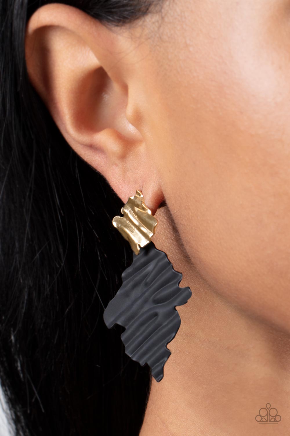 Crimped Couture - Gold & Black Earrings - Princess Glam Shop