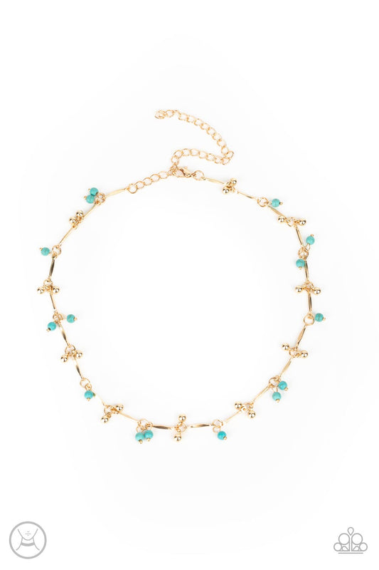 Sahara Social - Gold & Blue Stone Choker Necklace Set - Princess Glam Shop