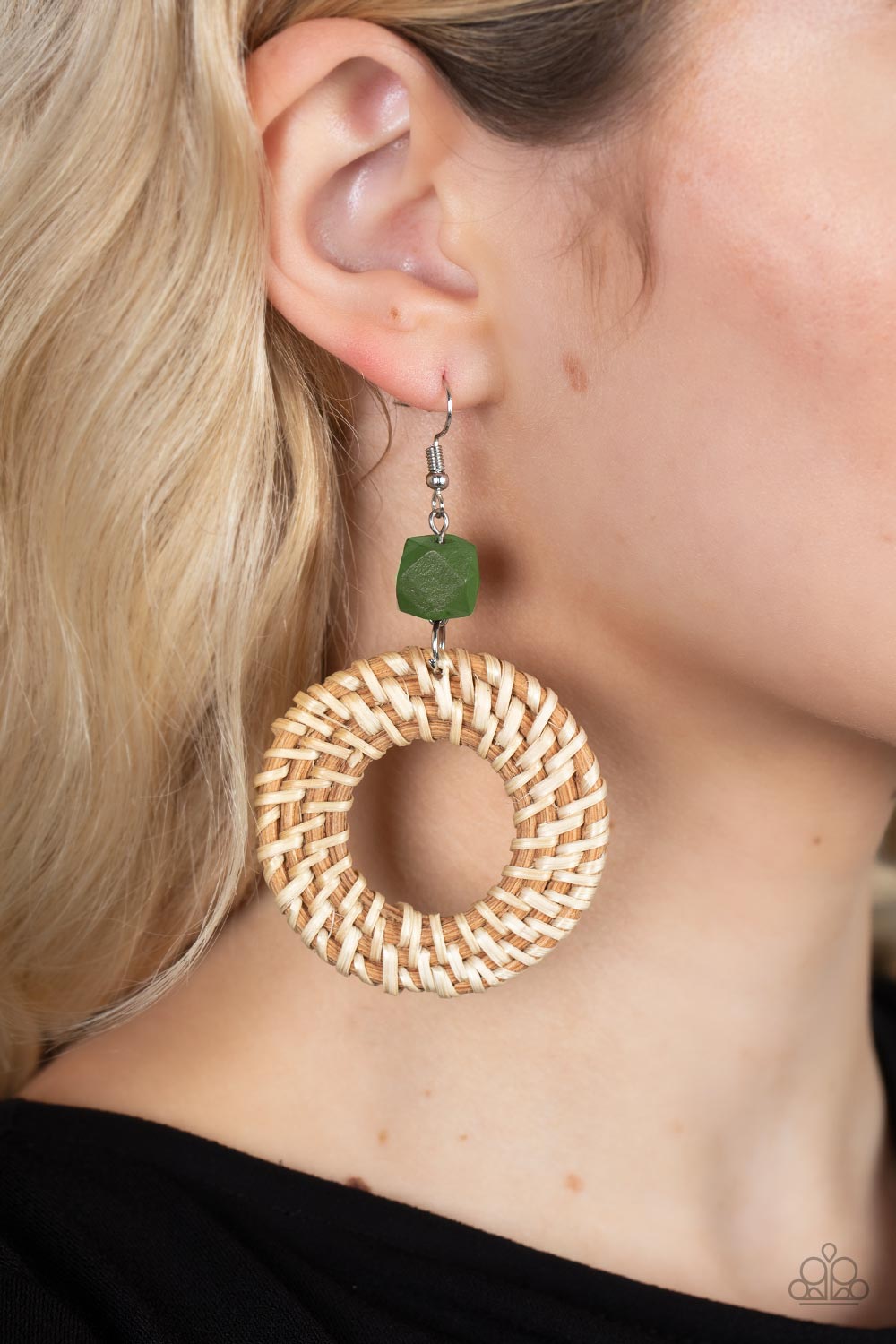 Wildly Wicker - Green & Brown Wood Earrings