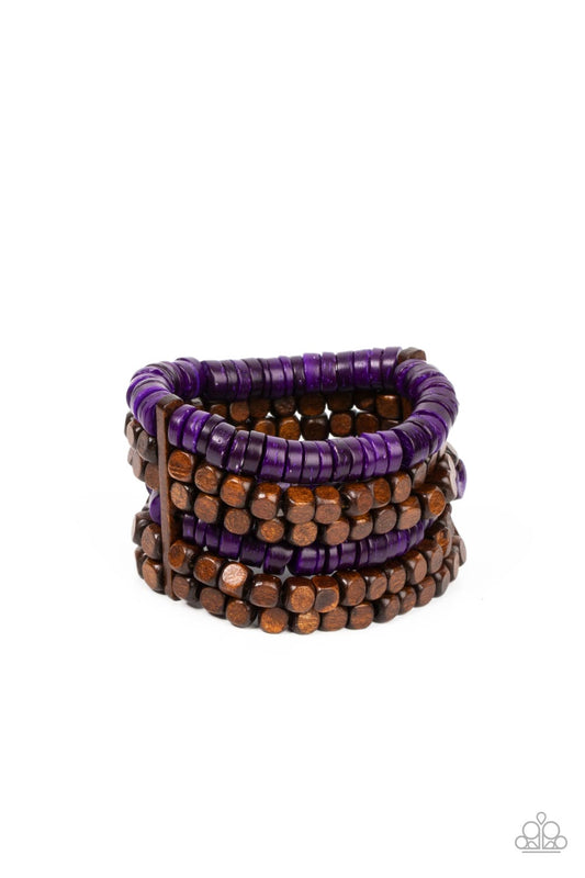 Fiji Fiesta - Purple & Brown Wood Bracelet