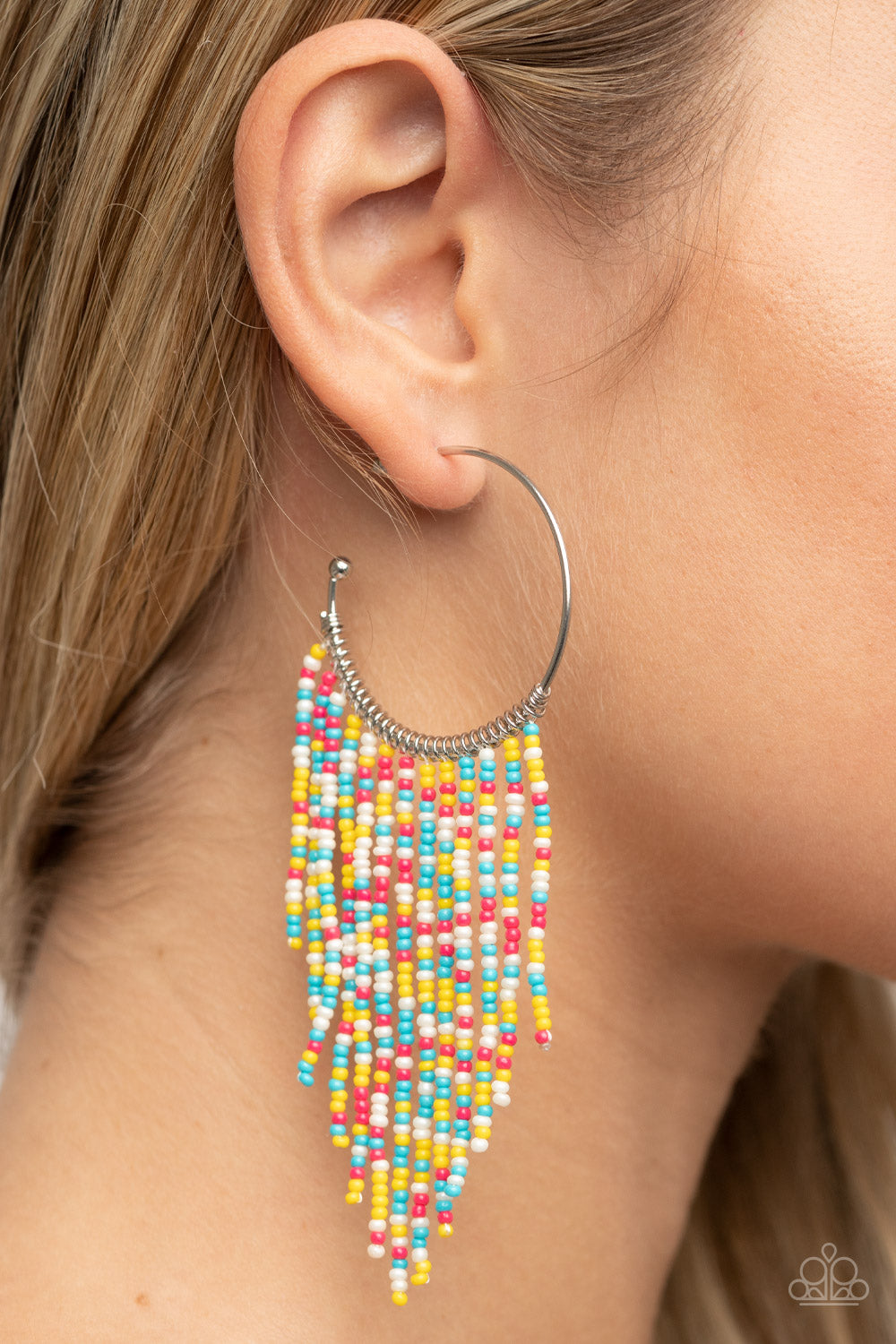 Saguaro Breeze - Multi (Pink, Yellow, Blue & White) Seed Bead Hoop Earrings - Princess Glam Shop