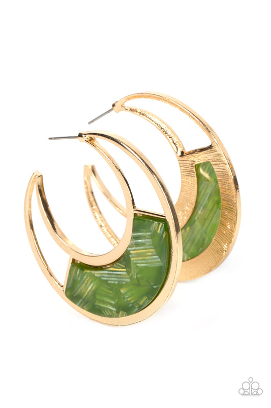 Contemporary Curves - Green & Gold Hoop Earrings - Princess Glam Shop