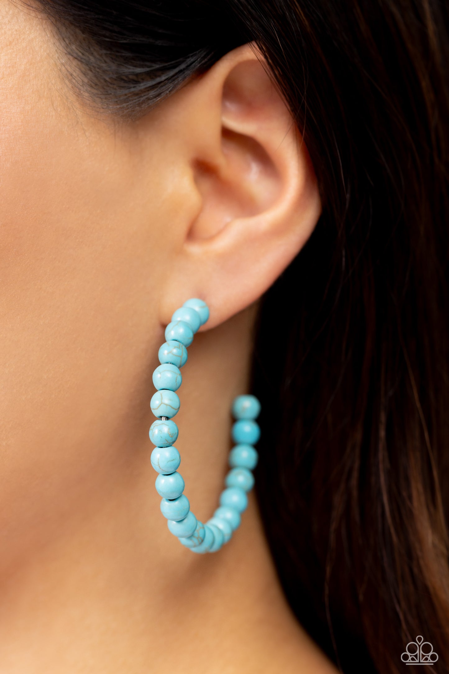 Rural Retrograde - Blue Stone Hoop Earrings