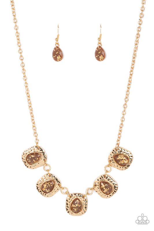 Mayan Masterpiece - Brown & Gold Necklace Set - Princess Glam Shop