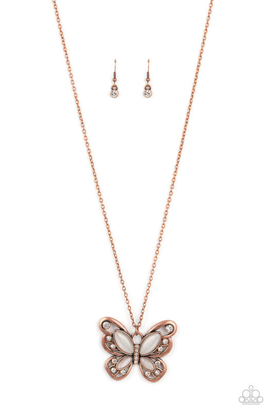Wings Of Whimsy - Copper & White Butterfly Necklace Set