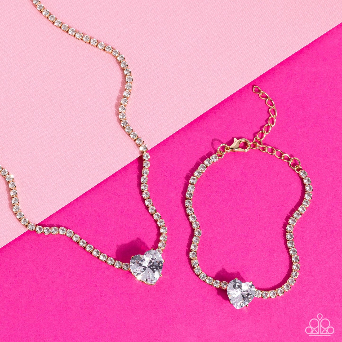 Flirty Fiancé & Bedazzled Beauty - Gold Necklace Set & Bracelet Combo - Princess Glam Shop