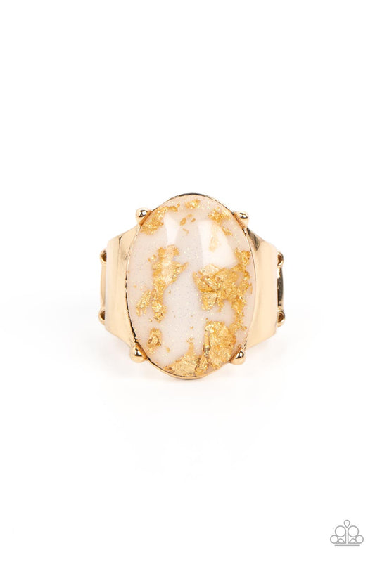 Gold Leaf Glam - White & Gold Ring