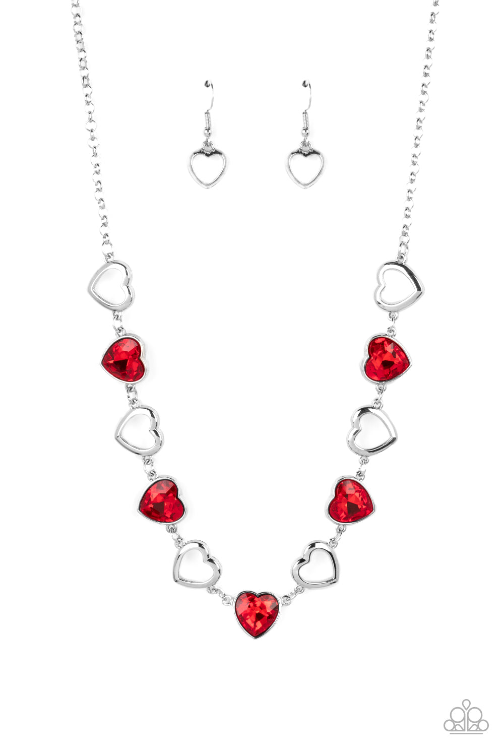 Contemporary Cupid - Red Necklace & Sentimental Sweethearts - Red Bracelet Combo Set - Princess Glam Shop