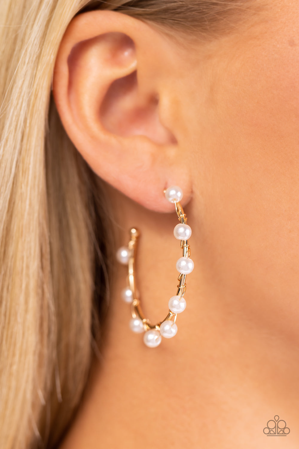 Night at the Gala - Gold & White Hoop Earrings