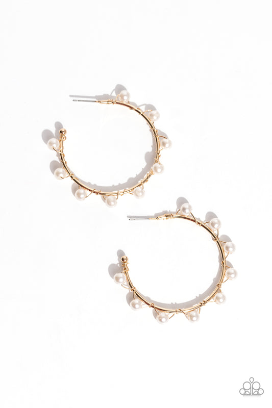 Night at the Gala - Gold & White Hoop Earrings