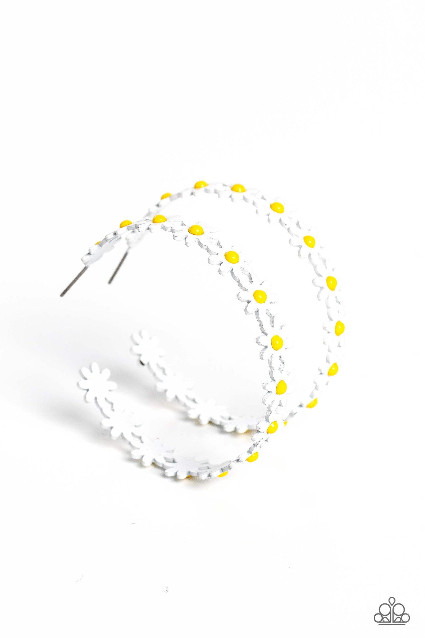 Daisy Disposition - White & Yellow Hoop Earrings