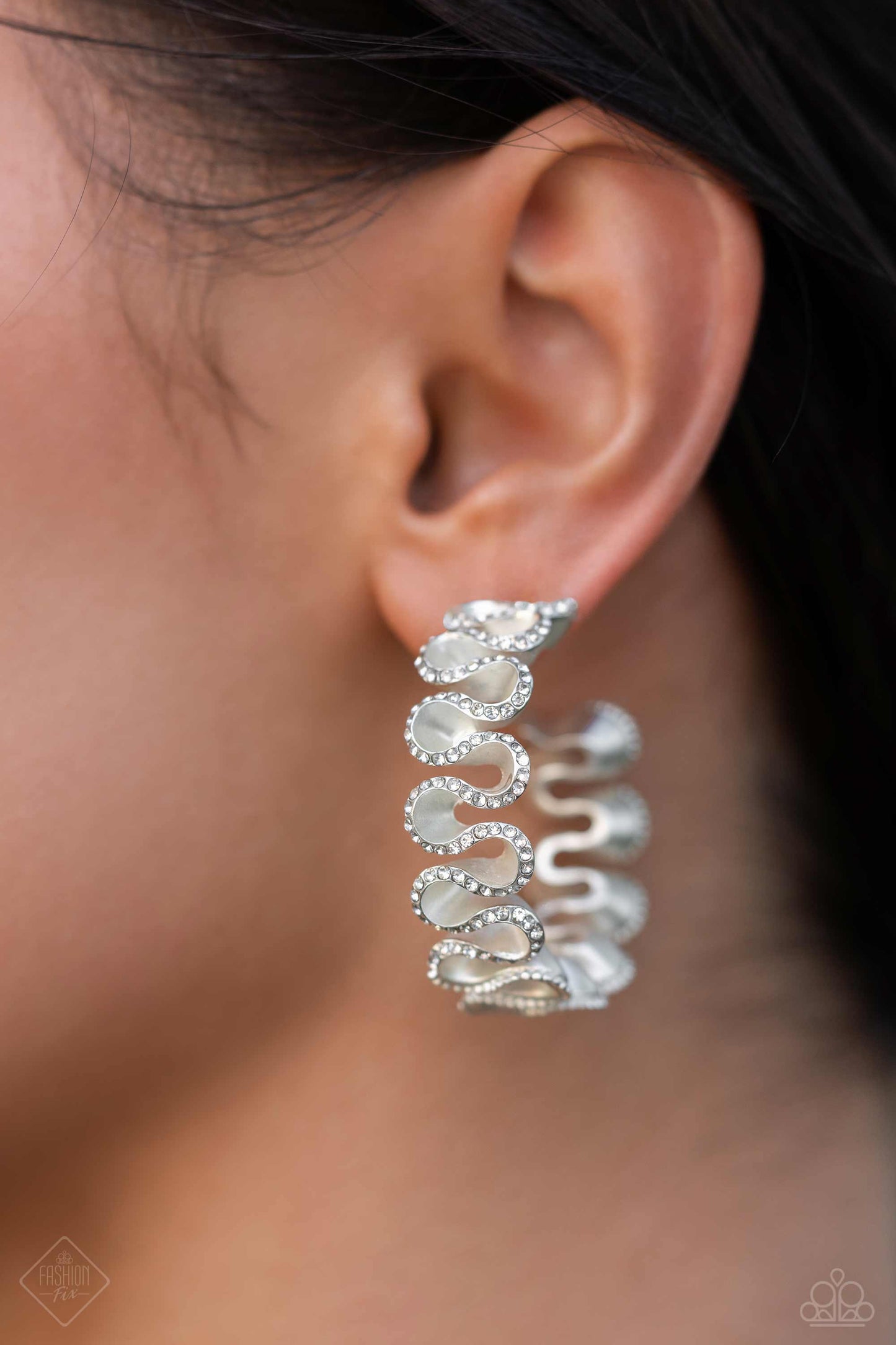 Resolutely Ruffled - White Hoop Earrings November 2023 Fashion Fix Exclusive