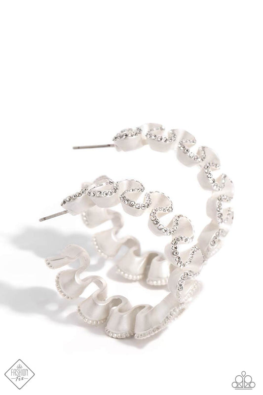 Resolutely Ruffled - White Hoop Earrings November 2023 Fashion Fix Exclusive