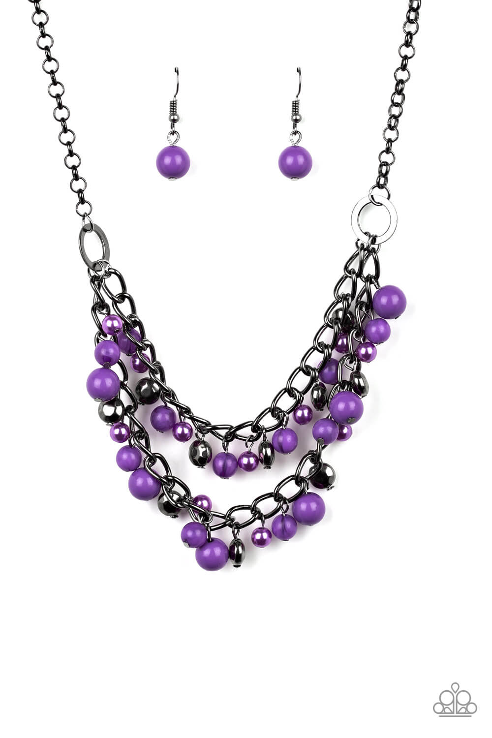 Watch Me Now Purple & Black Gunmetal Necklace Set & Bracelet Combo - Princess Glam Shop