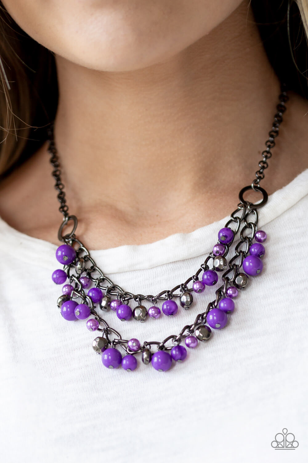 Watch Me Now Purple & Black Gunmetal Necklace Set & Bracelet Combo - Princess Glam Shop
