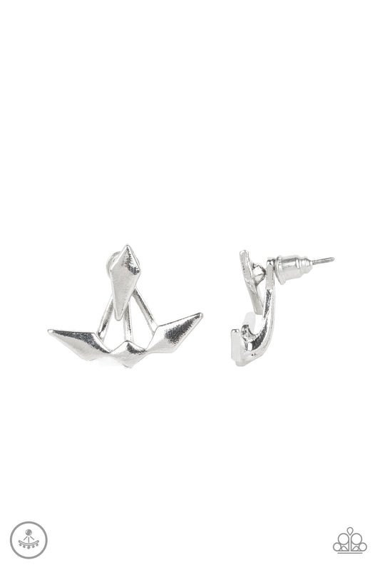 Metal Origami - Silver Double Sided Earrings - Princess Glam Shop