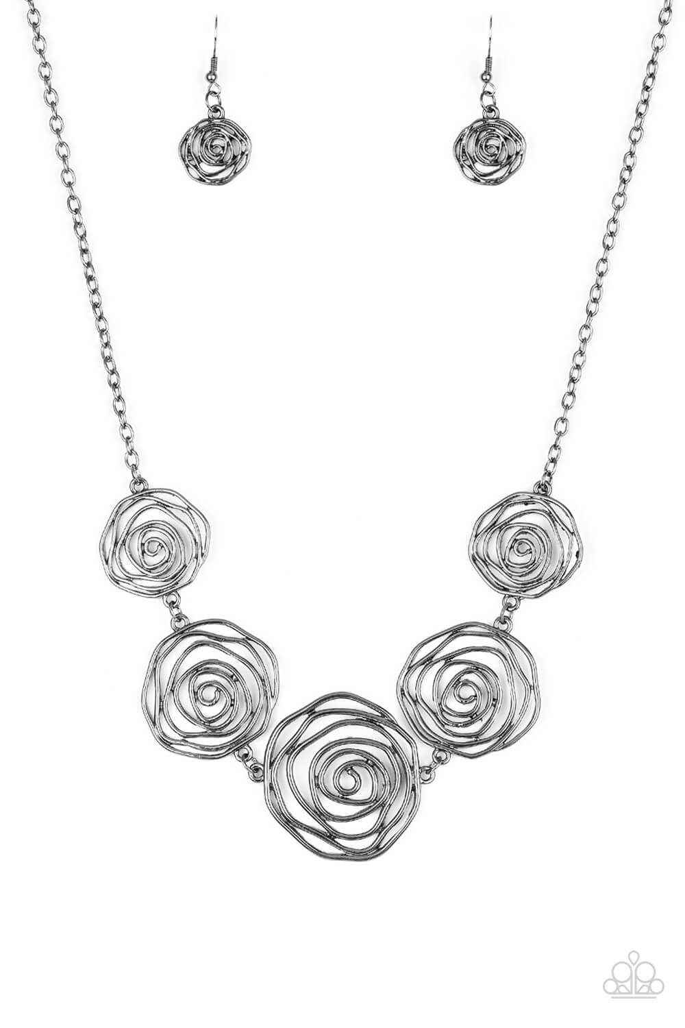 Rosy Rosette - Black Rosebud Frame Collar Necklace Set & Bracelet Combo - Princess Glam Shop
