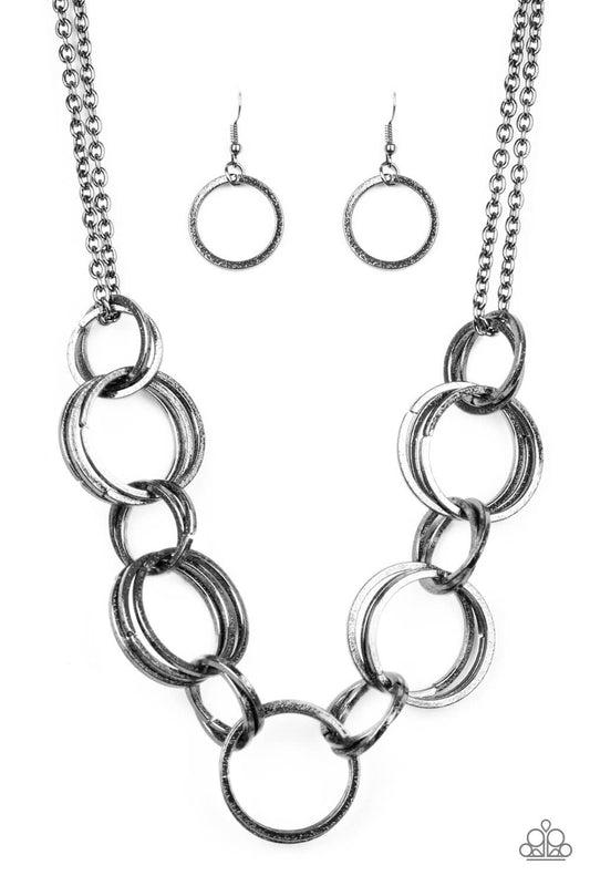 Jump Into The Ring - Gunmetal Double Hoop Necklace Set - Princess Glam Shop