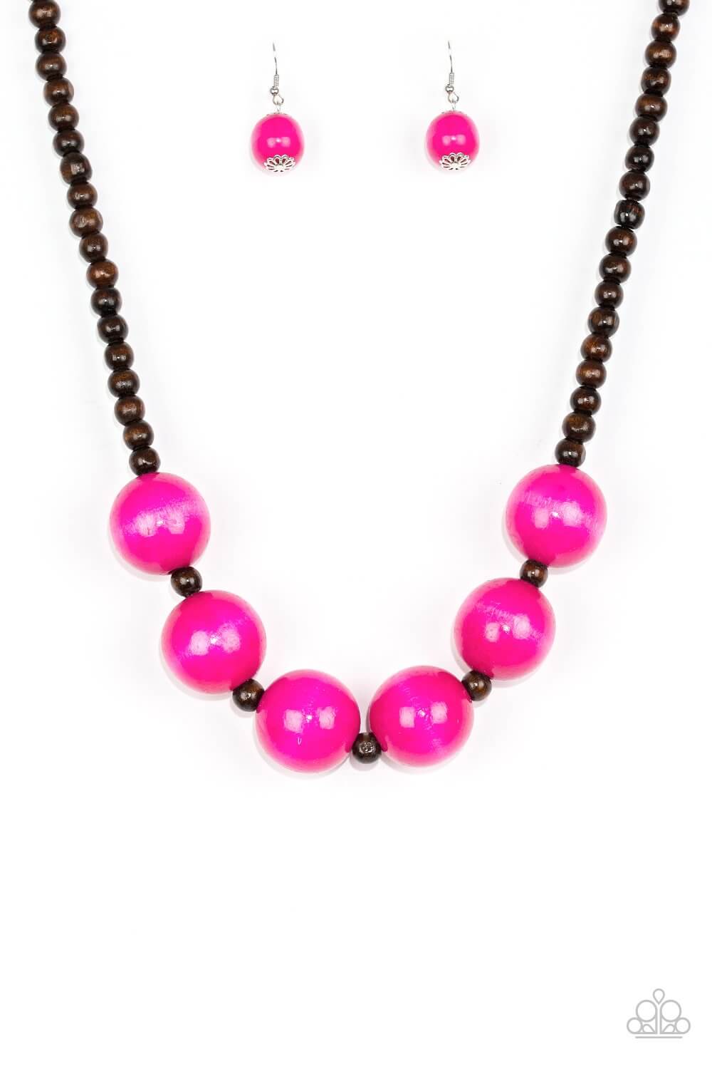 Oh My Miami- Pink and Brown Wooden Necklace Set - Princess Glam Shop