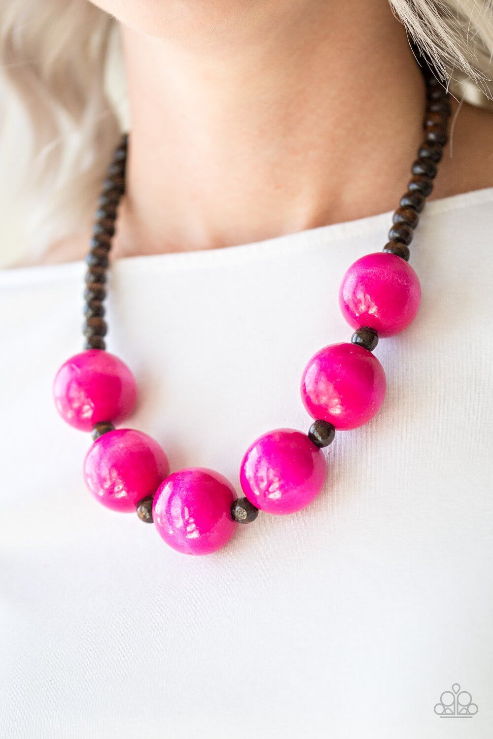 Oh My Miami- Pink and Brown Wooden Necklace Set - Princess Glam Shop