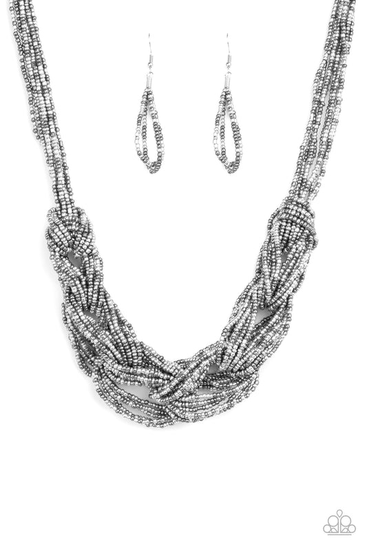 City Catwalk - Silver Seed Bead Necklace Set - Princess Glam Shop