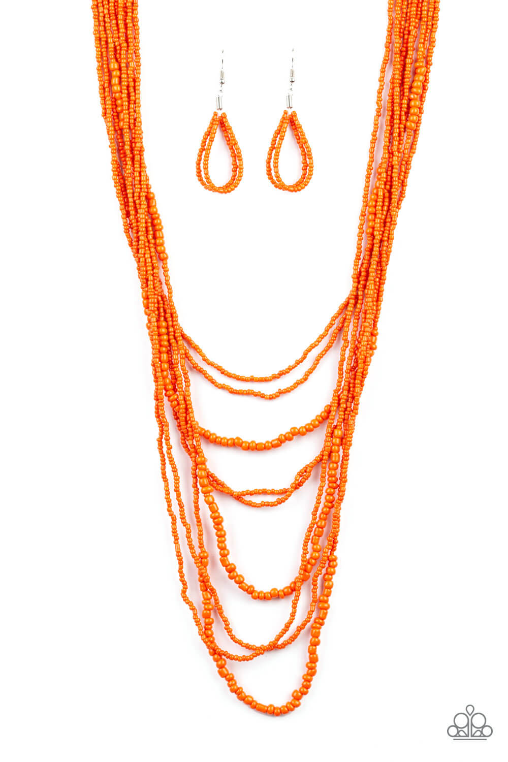 Totally Tonga - Seed Bead Cascade Orange Necklace Set - Princess Glam Shop